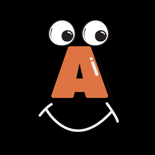 Inclusive Ability Initiative logo with a black background, with a cartoon eyes looking down and to the right, with a big orange A in the center, and a thin white smiling face under the A.